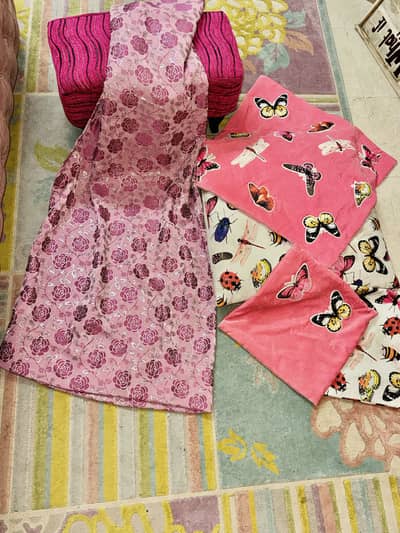 Complete girls room decor set: one carpet, four piece of curtains,.