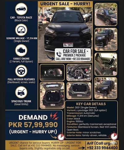 Toyota raize z package 2021 l black colour| 17314 km Driven