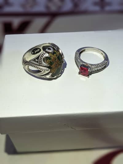 Hussani Feroza and Ruby Silver Rings