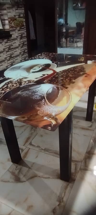 Wooden dining table without chairs