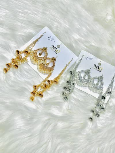 Elegant Bridal Jhumka Earrings with Sahara Chain (Gold & Silver)