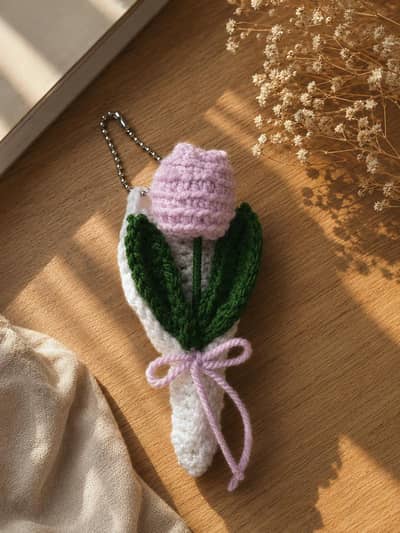 cute crochet tulip kyechain .
