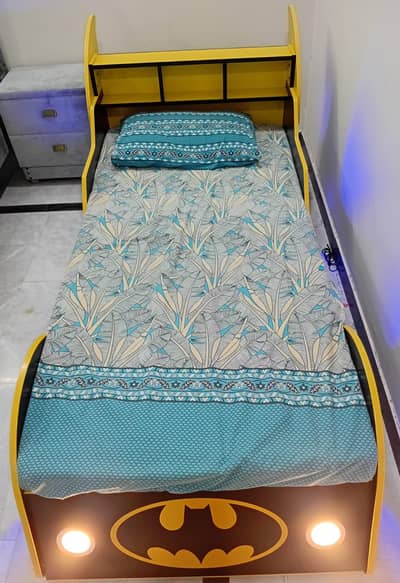 Premium Batman Car Bed with Headlights & LED Wheels-Kids Singls Bed
