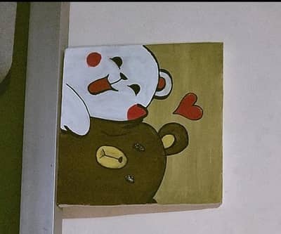 Cute Milk and Mocha Bear Handmade Wall Painting / Canvas Art