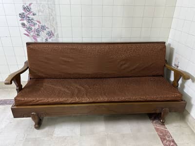 Solid Wooden Sofa Cum Bed – Convertible 3-Seater in Good Condition
