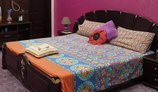 Pure Shesham wood bed with mattress and dressing table.