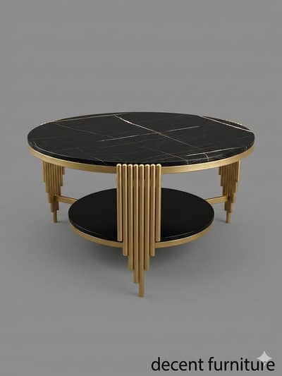 Stainless steel Round Two-Tier Coffee Table — Black & Gold