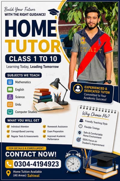 Experienced Home Tutor Available – Class 1 to 10