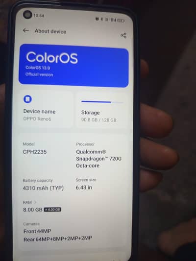 OPPO Reno 6 (8+4 Ram 128 Rom) urjanat sale