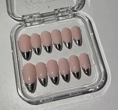 Gel x silvery French tips nails