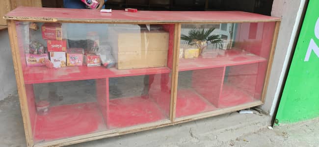 shop counter and wooden racks