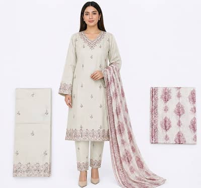 Ready To Wear Embroidery 3 piece Cotton Dress for ladies