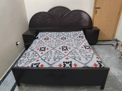 wooden queen bed with dressing and side table urgent selling