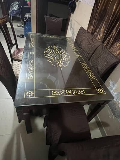 brand new dining table with 8 chair rich dark brown colour with free c
