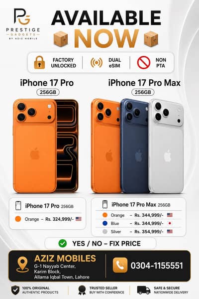iPhone 17 Pro & 17 Pro Max 256GB Orange Silver Blue