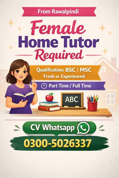Part Time 3 hours 03005026337 Female Home Tutor Required