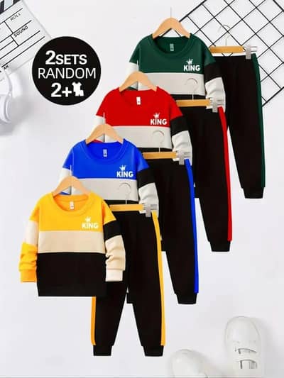 Kids King Printed Fleece Tracksuit Set off 2 free delivery