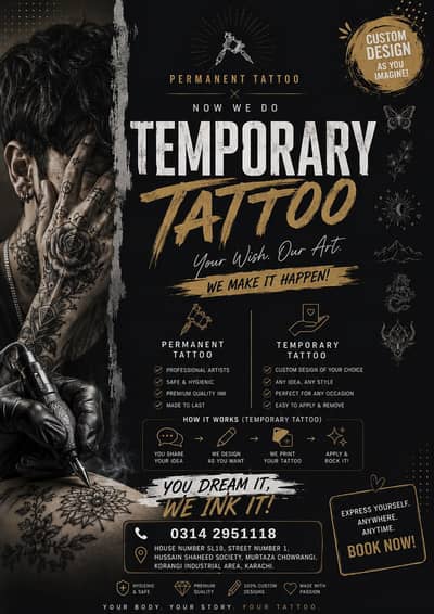 Tattoo artist permanent or temporary tattoos available in lowest price
