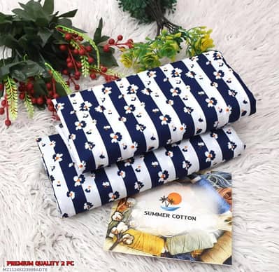women printed cotton shirt Trouser set blue 2pcs
