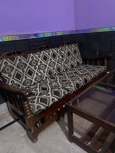 3 seater Original Wooden Sofa Set With Big Glass Table also