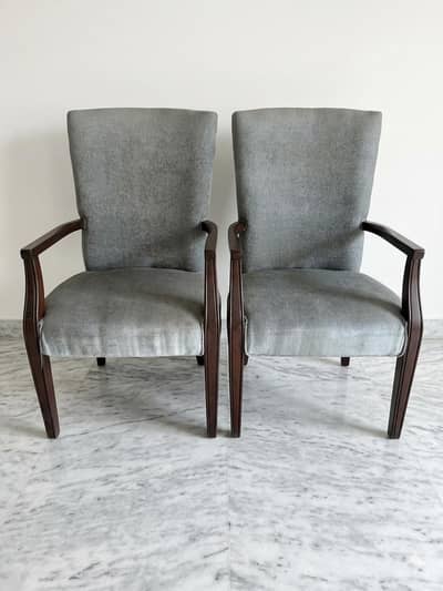 Upholstered High-Back Chairs with Wooden Arms - Set of 2