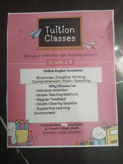 Online English and home tutions available