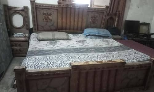 Wooden Double Bed with 2 Side Tables and Dressing Table
