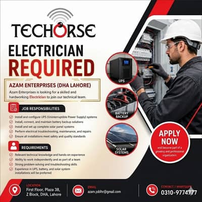 Electrician Staff Required || Male Staff Jobs || Jobs in Lahore