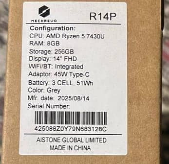New Mechrevo R14P | AMD Ryzen 5 7430U | 8GB RAM | 256GB SSD | 14