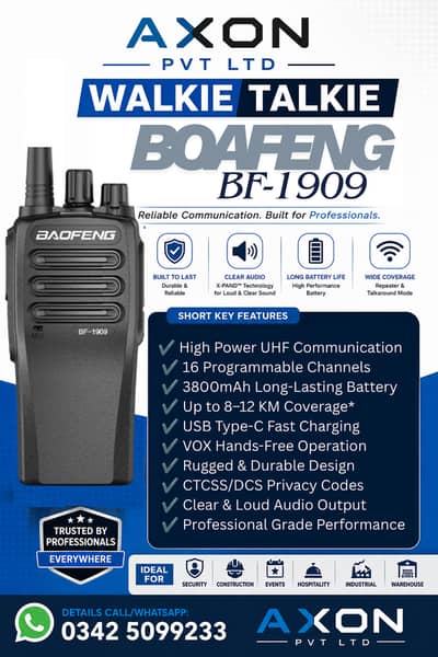 Baofeng BF-1909 Professional UHF Long Range Walkie Talkie, 16 Channel
