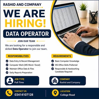 Rashid and Company is hiring a Data Operator for office work.