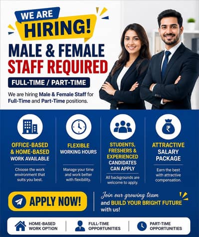 Male & Female Staff Required - Full-TIme / Part-Time