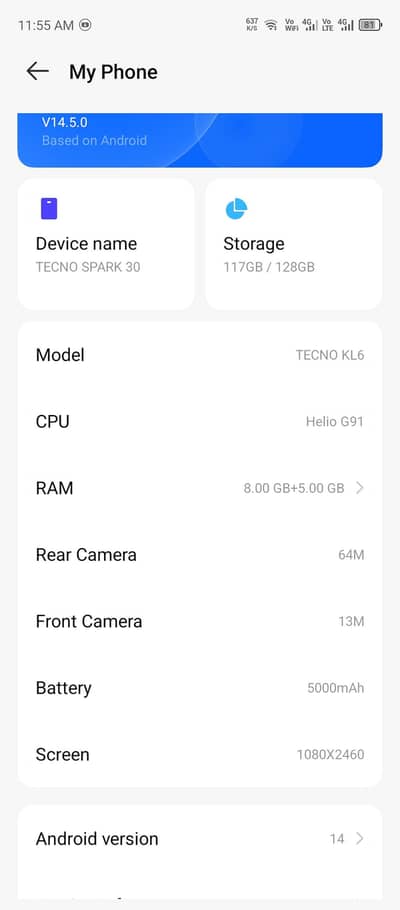 selling Tecno SPARK 30  8+128 gb condition 10/10
