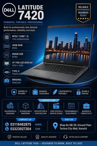 Dell Latitude 7420 Laptop | Core i5 11th Gen|16GB RAM|256GB NVMeSSD