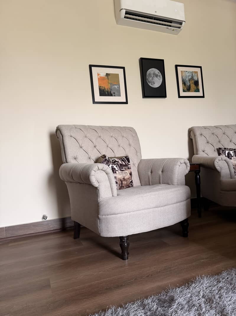 Premium Button-Tufted Wingback Sofa Pair 4