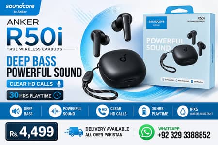 Anker Soundcore R50i Earbuds – Deep Bass | 30 Hours Playtime | New