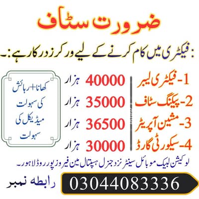 Staff Required Factory Workers