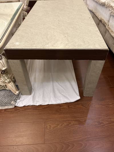wooden table rectangular and hand made with transparent  glass top