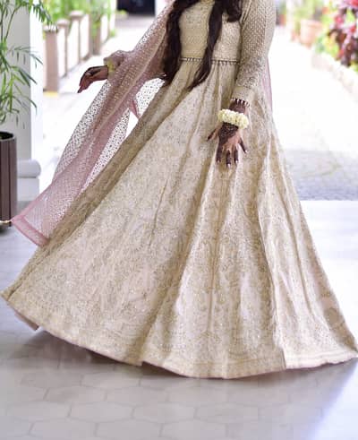 Luxury Ivory Bridal Maxi | Heavy Hand Embroidery Dress | Wedding Barat