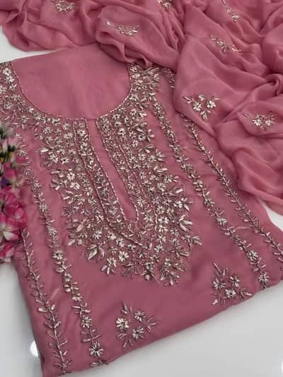 Unstitched Chiffon Hand Embroidered Suit.  women's  dress