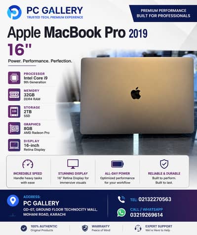 Apple Macbook Pro 2019 Laptop- 16" Core i9 | 32GB | 2TB | 8GB Stock