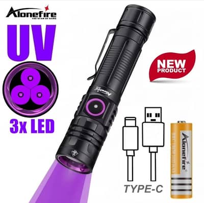 3x365nm UV LED Flashlight High 30w power Blacklight USB Rechargeable