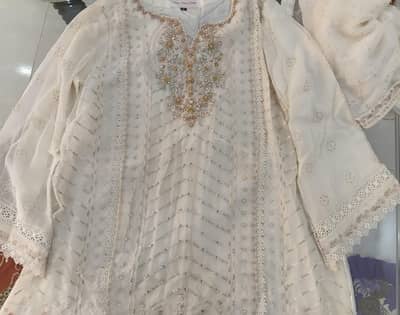 White Embroidered 3-Piece Suit – Crystal & Silver Handwork