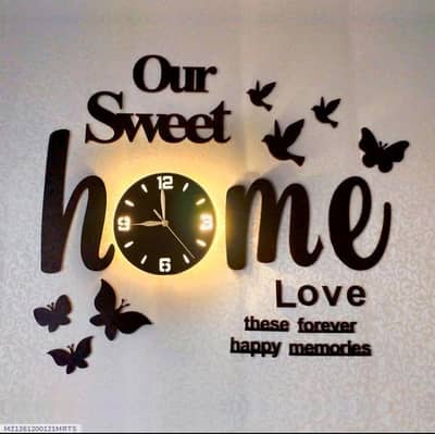 3D WALL CLOCK BLACK GLOWING BIRDS Butterflies MODEM HOME DECOR