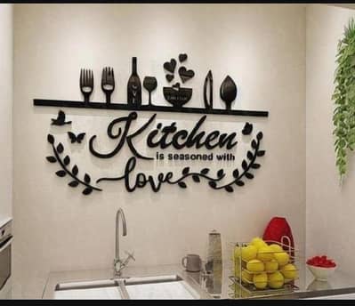 3D Kitchen Wall Art Black laser Cut Decor