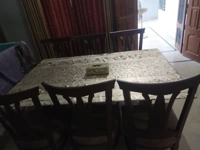 Wooden glass dinning set with 6 chairs