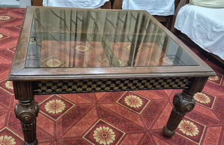 Center Wooden Table with Glass