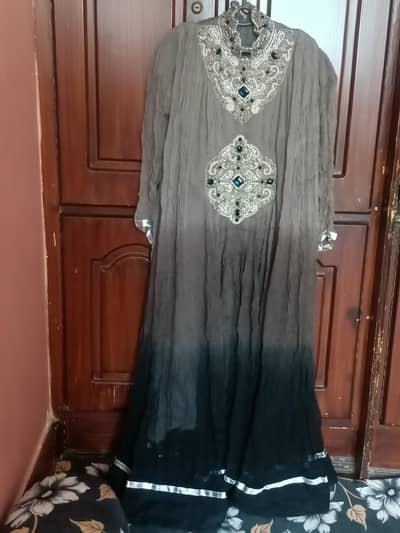 Elegant Black & Grey Embroidered Abaya/Maxi Dress