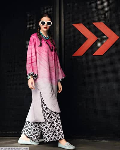 2 Pcs Women's Stitched Swiss Lawn Printed Shirt And Trouser