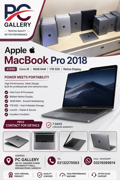 Apple MacBook Pro 2018 A1990 Core i9 16GB RAM 1TB SSD Retina